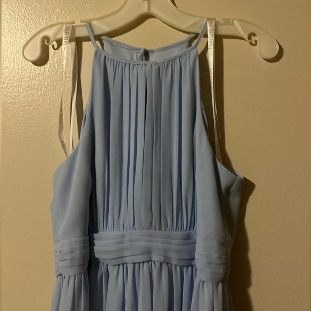 David's Bridal Light Blue Girls' Chiffon Halter Formal Dress - Picture 2 of 4